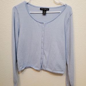 Blue Button-Up Crop Long Sleeve